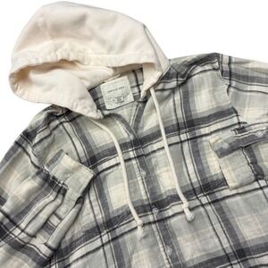 American Eagle Outfitters Women Plaid Hooded Flannel Shirt XS
